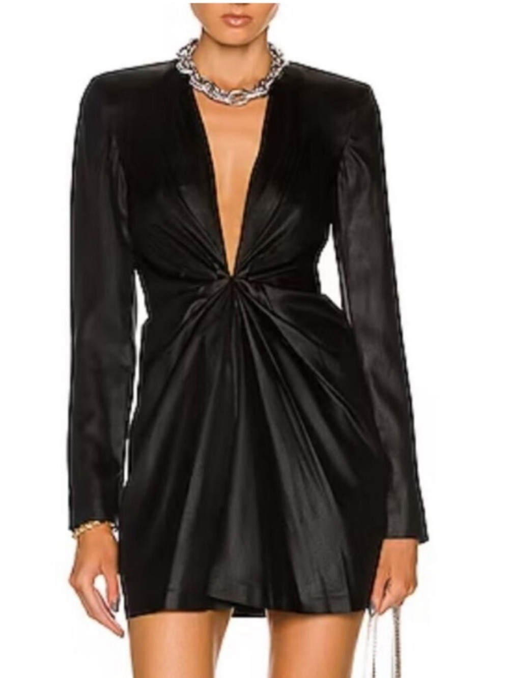 Gauge 81 Zarate Plunging Neck Twist Front Mini Dress in Black